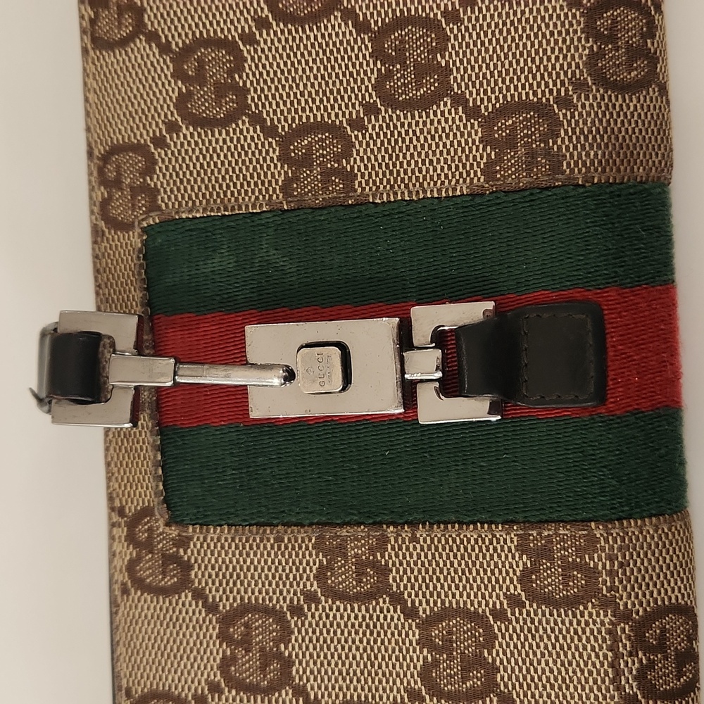 Gucci Monogram Piston Lock Wallet W/classic Red Green Stripe - Picture 6 of 10